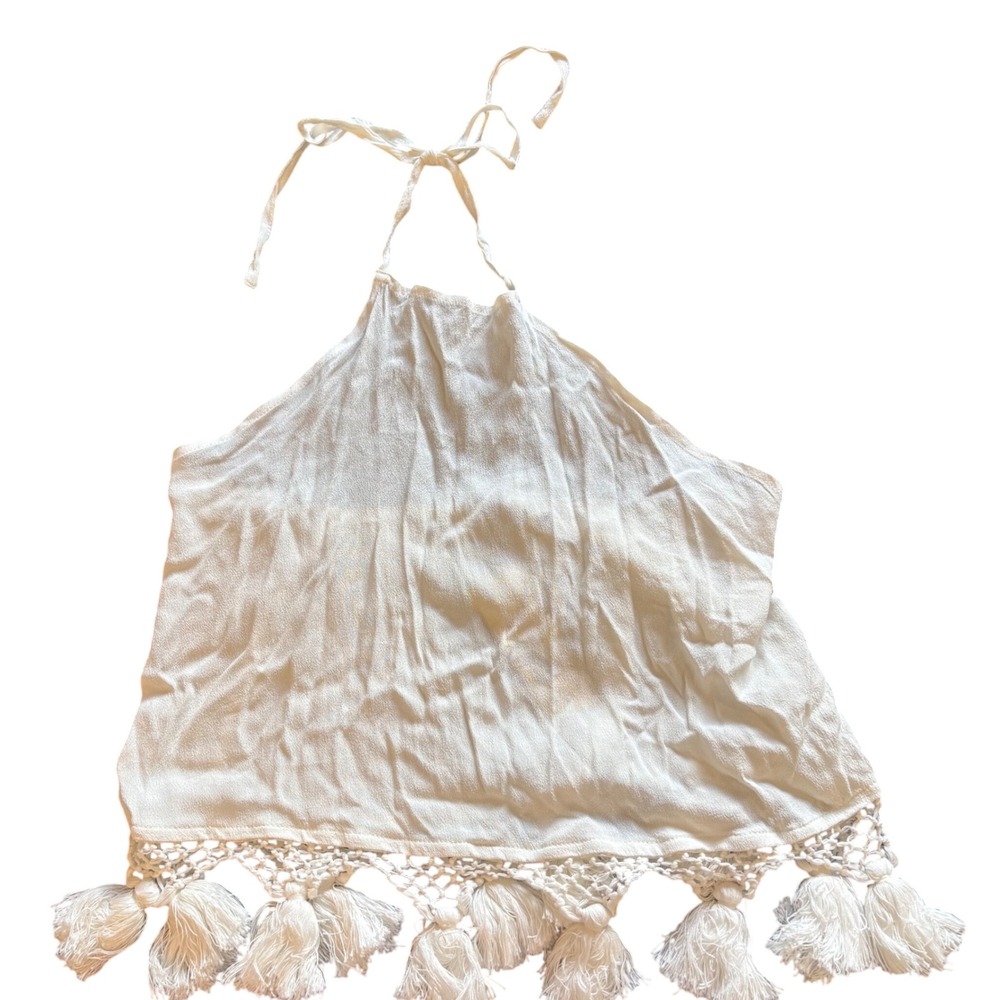 Vtg Havana Ivory Halter Top Crochet Lace Tassel Boho Festival Fringe Small NWT